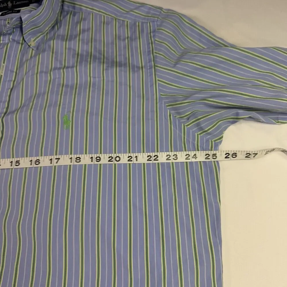 Ralph Lauren Polo Men M Button Up Shirt Blue Green Preppy Striped